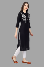 House of RP Women's Black Rayon Chicken Embroidered Straight Kurta | Grocsy