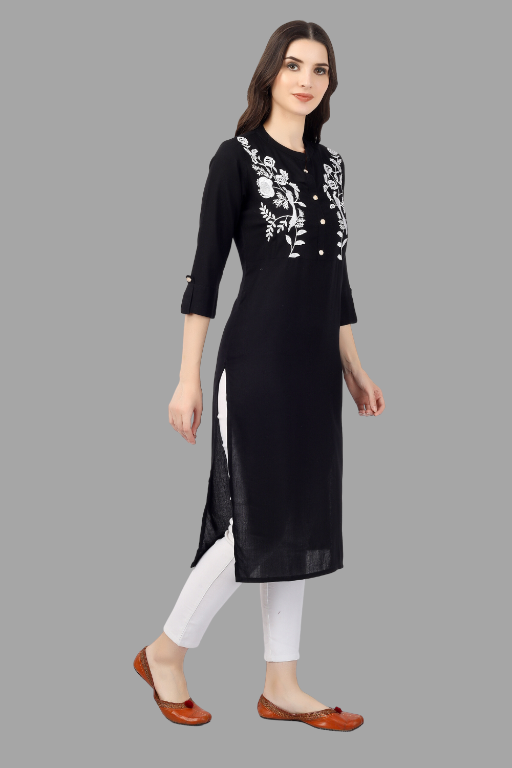 House of RP Women's Black Rayon Chicken Embroidered Straight Kurta | Grocsy