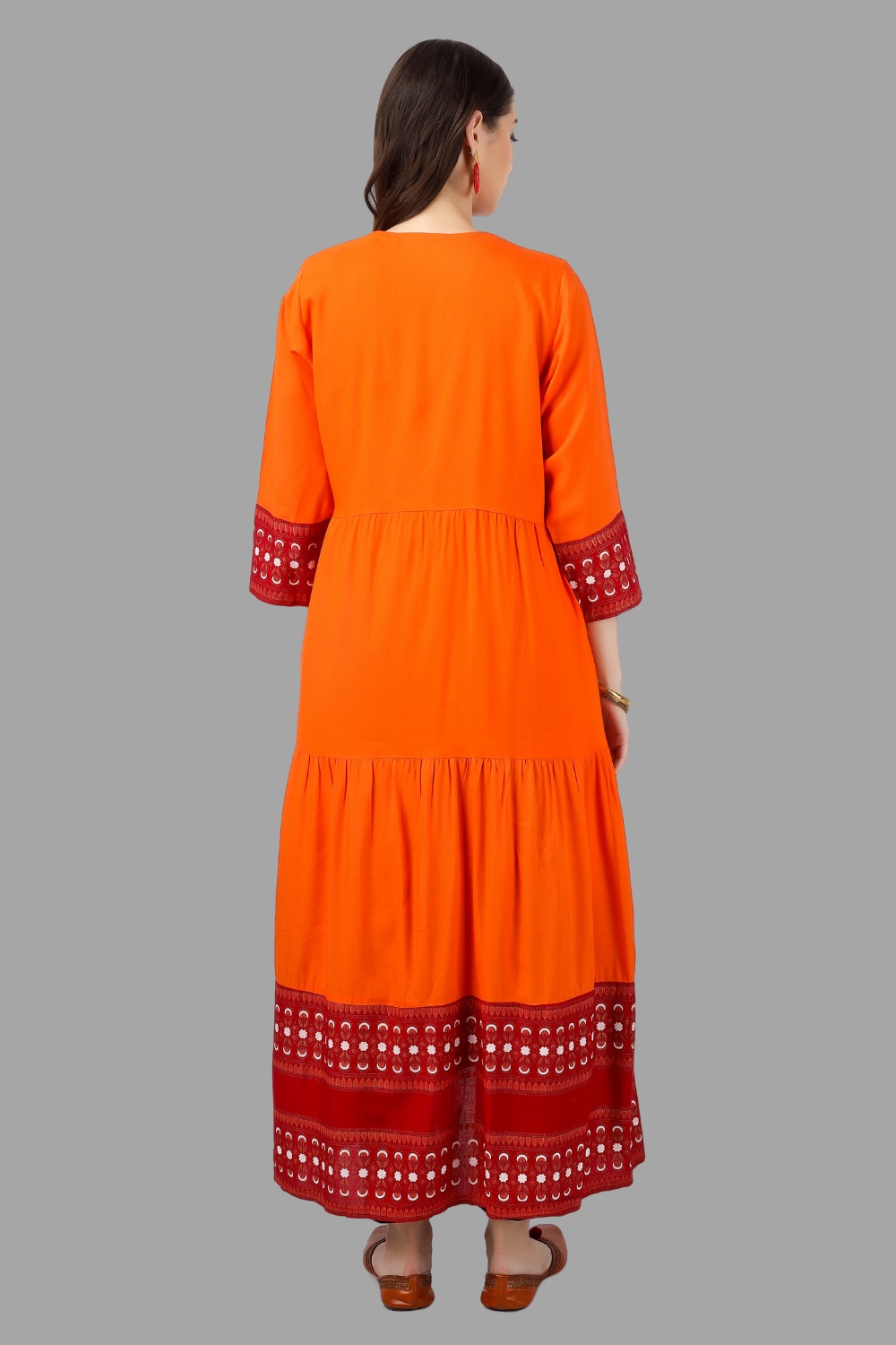 House of RP Women's Red Rayon Embroidered Circular Kurta with Shurg | Grocsy