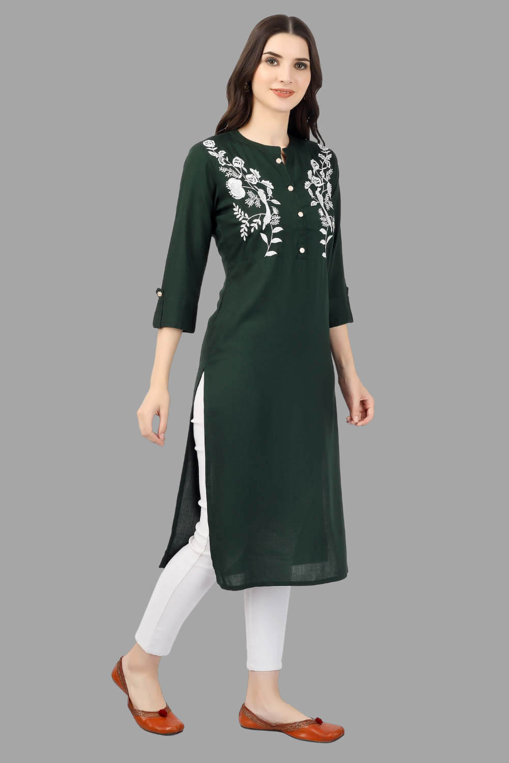 House of RP Women's Green Rayon Chicken Embroidered Straight Kurta | Grocsy