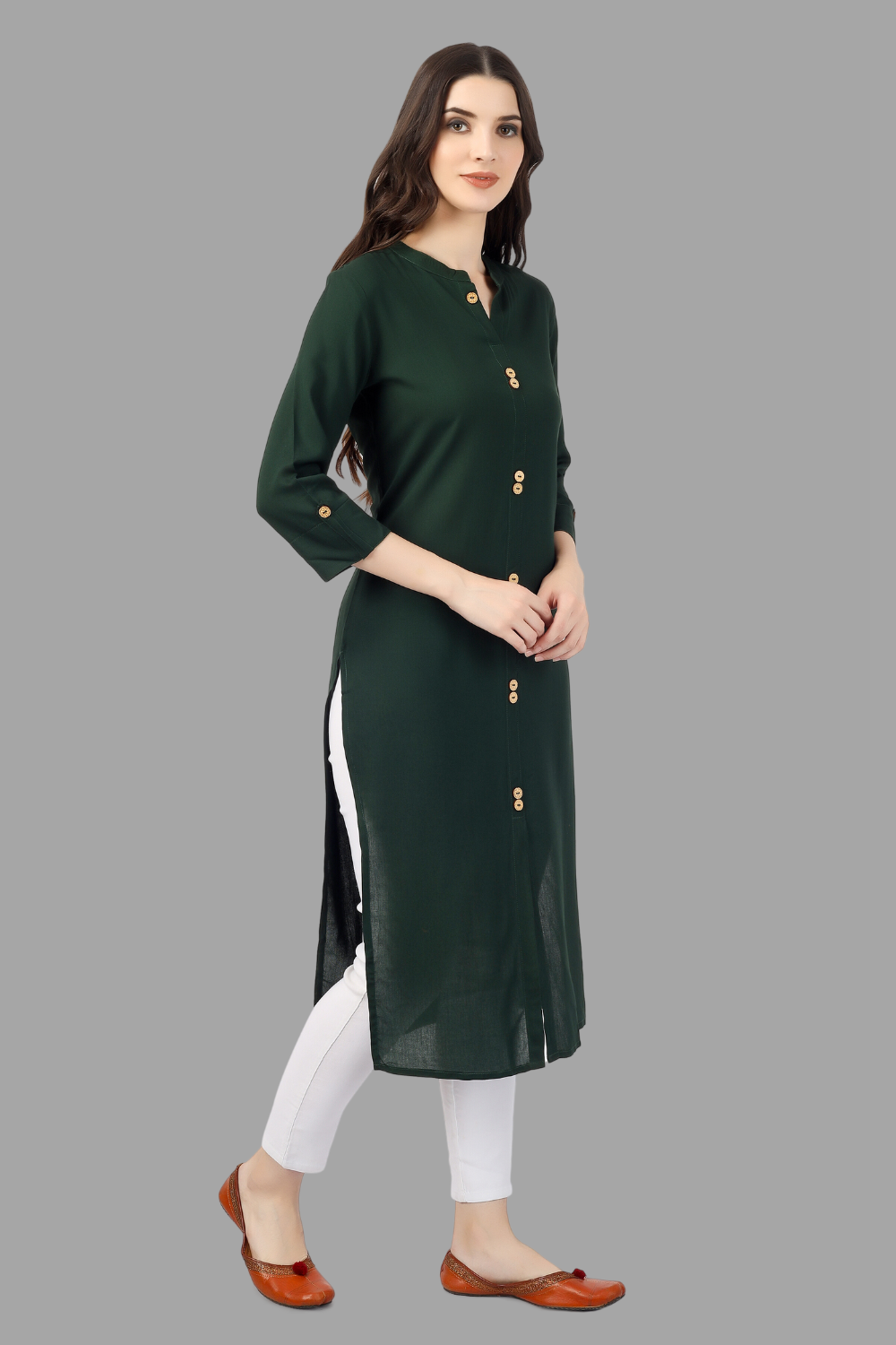 House of RP Women's Green Rayon Solid Frontslit Straight Kurta | Grocsy