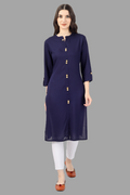 House of RP Women's Blue Rayon Solid Frontslit Straight Kurta | Grocsy