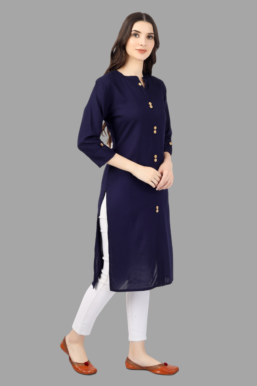 House of RP Women's Blue Rayon Solid Frontslit Straight Kurta | Grocsy