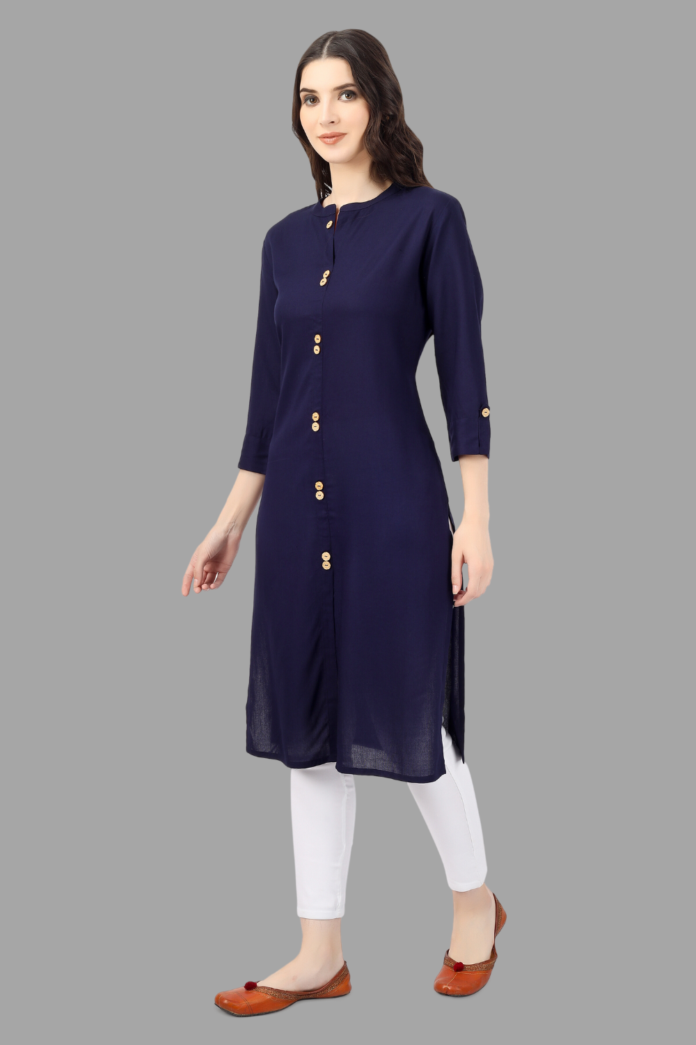 House of RP Women's Blue Rayon Solid Frontslit Straight Kurta | Grocsy