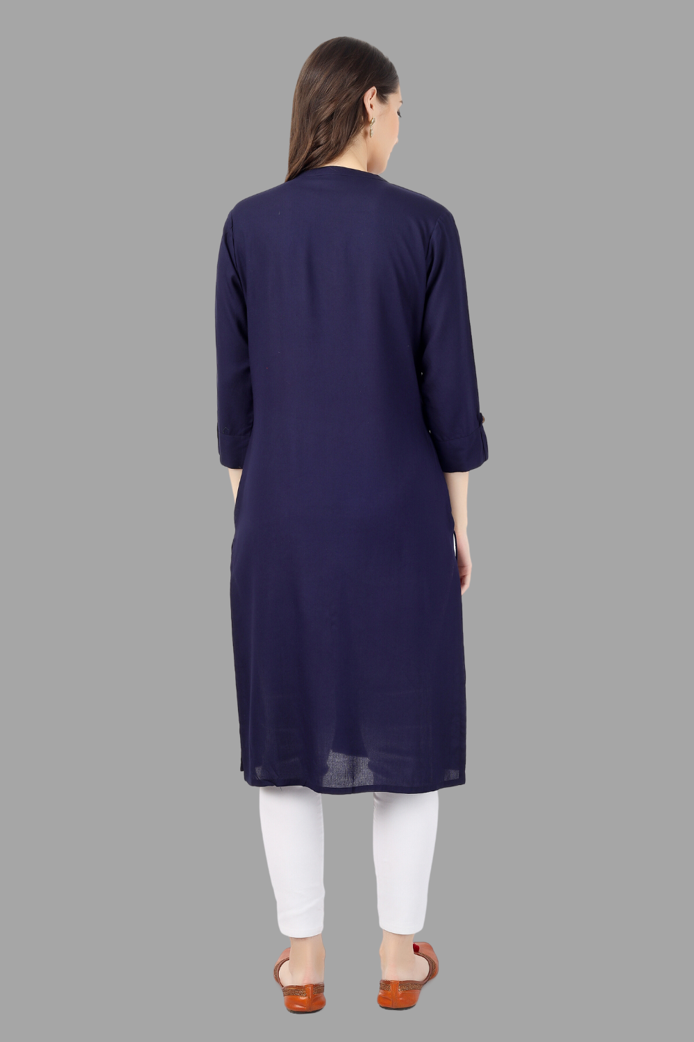 House of RP Women's Blue Rayon Solid Frontslit Straight Kurta | Grocsy