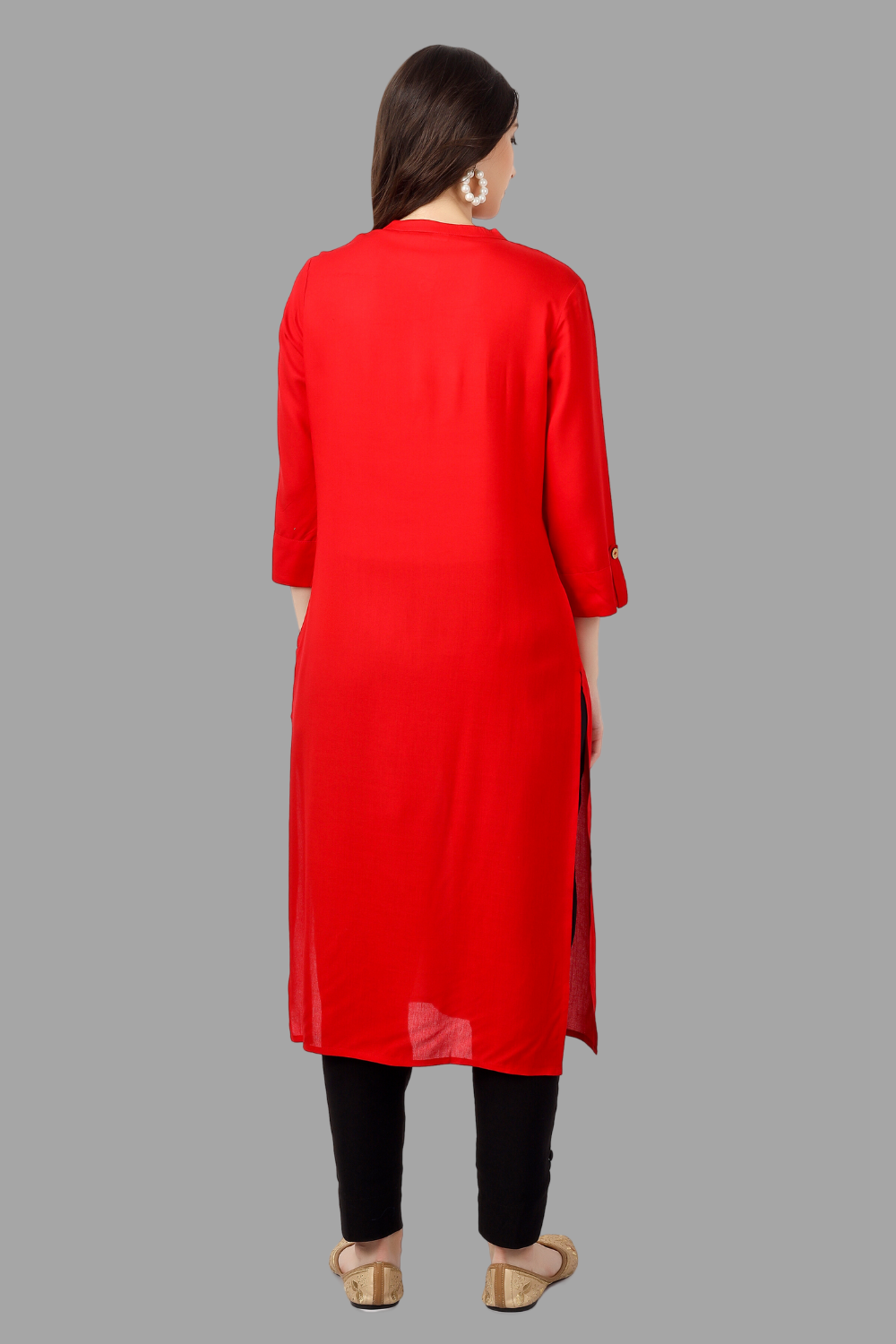 House of RP Women's Red Rayon Solid Frontslit Straight Kurta | Grocsy
