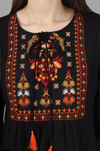 House of RP Women Black Rayon Embroidered Flared Tunic | Grocsy
