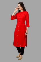 House of RP Women's Red Rayon Solid Frontslit Straight Kurta | Grocsy
