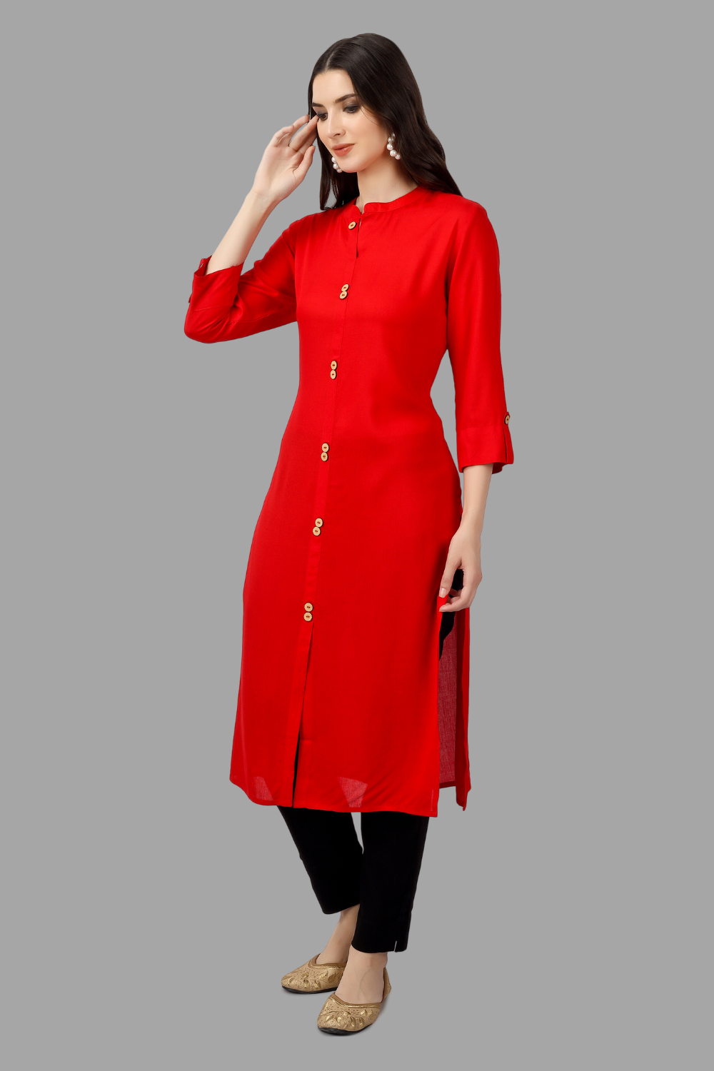 House of RP Women's Red Rayon Solid Frontslit Straight Kurta | Grocsy