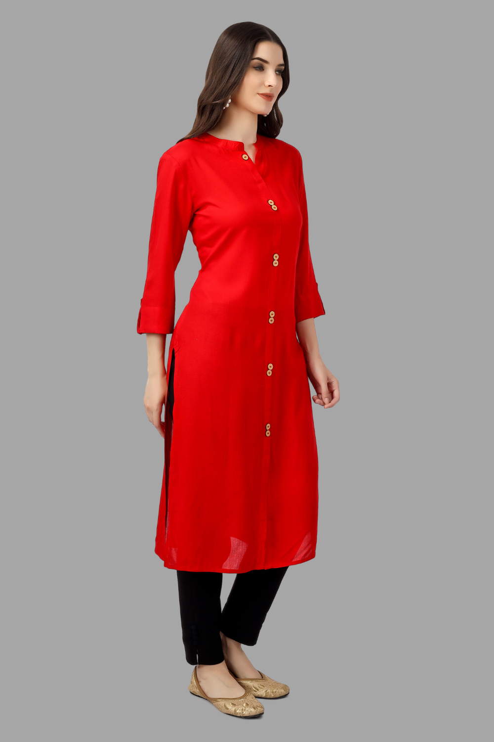 House of RP Women's Red Rayon Solid Frontslit Straight Kurta | Grocsy
