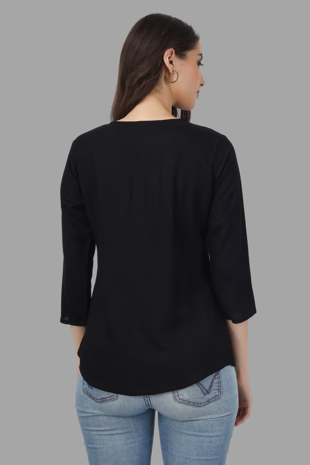 House of RP Women Black Rayon Embroidered Flared Tunic | Grocsy