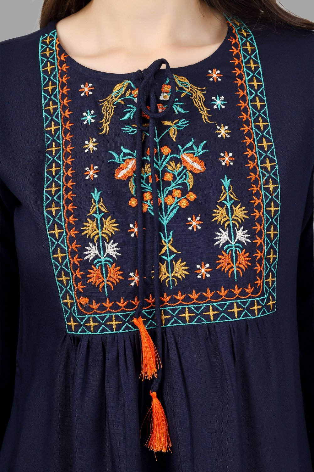 House of RP Women Blue Rayon Embroidered Flared Tunic | Grocsy