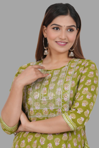 House of RP Women's Green Cotton Floral Yoke Embroidered Anarkali Kurta & Pant Set | Grocsy