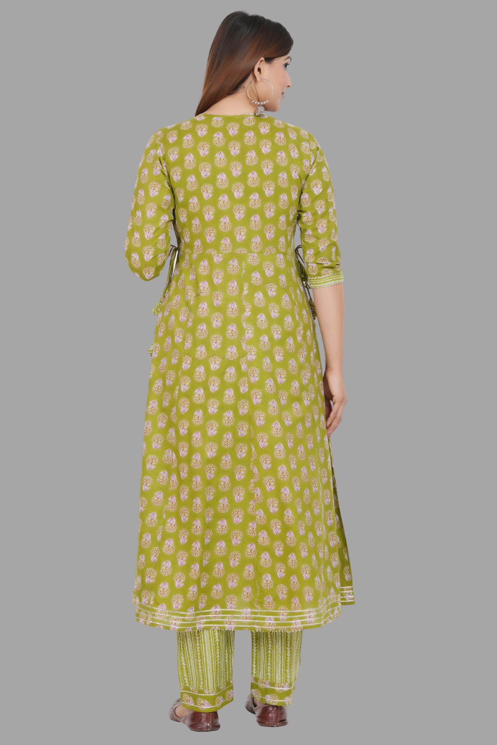 House of RP Women's Green Cotton Floral Yoke Embroidered Anarkali Kurta & Pant Set | Grocsy