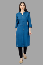 House of RP Women's Light Blue Rayon Solid Frontslit Straight Kurta | Grocsy