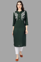 House of RP Women's Green Rayon Chicken Embroidered Straight Kurta | Grocsy