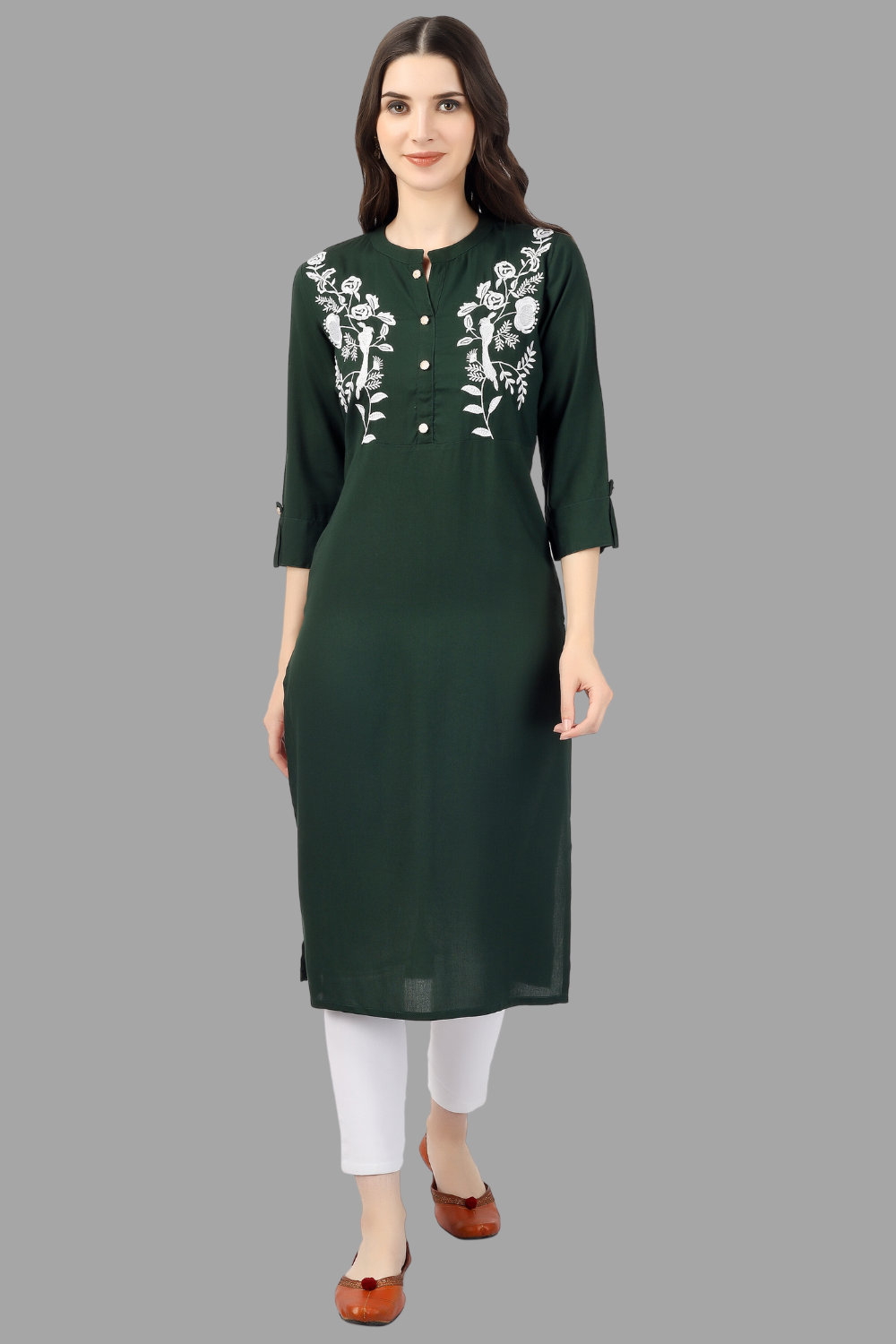House of RP Women's Green Rayon Chicken Embroidered Straight Kurta | Grocsy