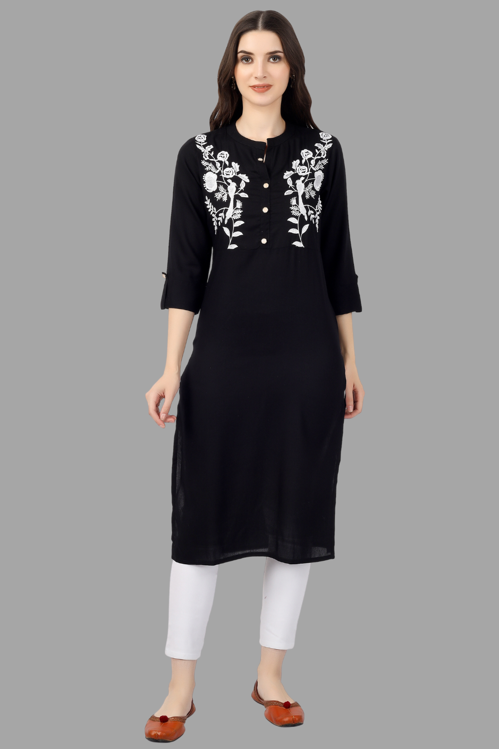 House of RP Women's Black Rayon Chicken Embroidered Straight Kurta | Grocsy
