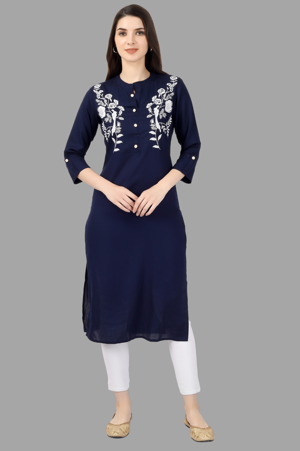 House of RP Women's Blue Rayon Chicken Embroidered Straight Kurta | Grocsy