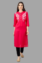 House of RP Women's Pink Rayon Chicken Embroidered Straight Kurta | Grocsy