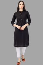 House of RP Women's Black Solid Cotton Straight Kurta | Grocsy