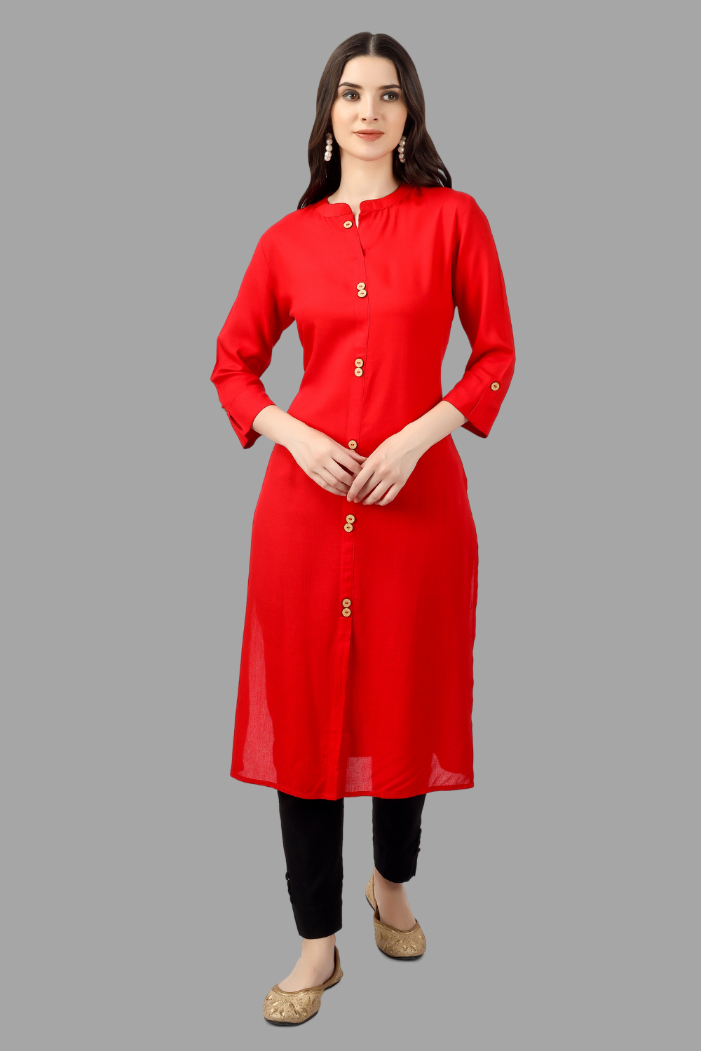 House of RP Women's Red Rayon Solid Frontslit Straight Kurta | Grocsy