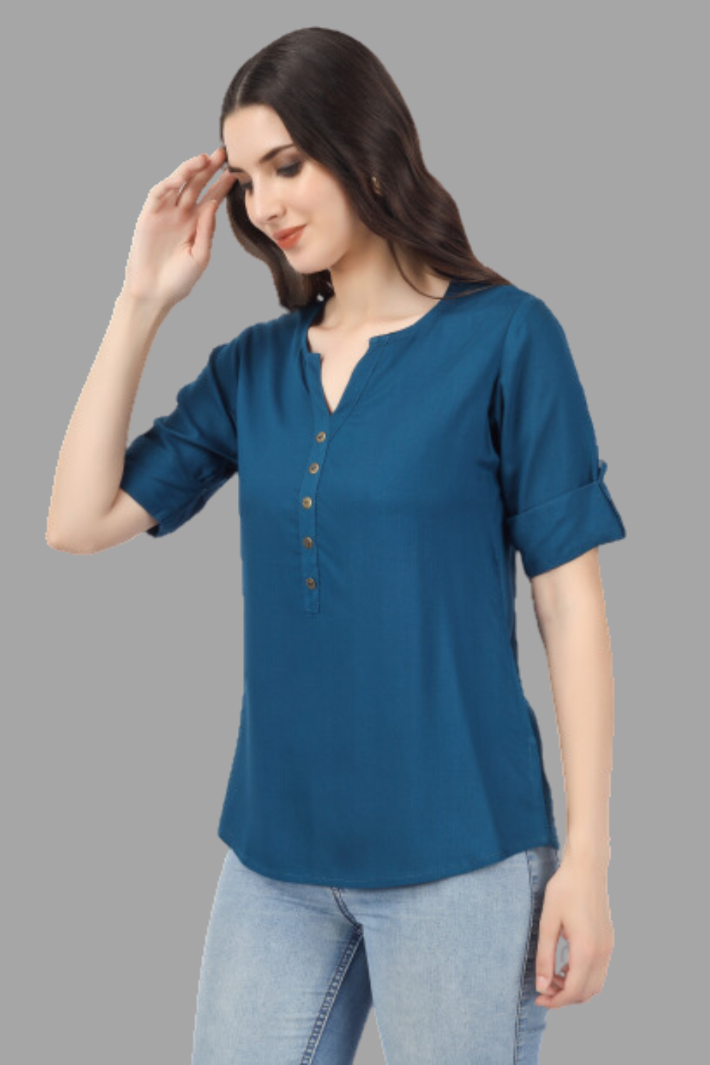 House of RP Women Blue Rayon Solid Casual Tunic | Grocsy