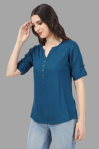 House of RP Women Blue Rayon Solid Casual Tunic | Grocsy