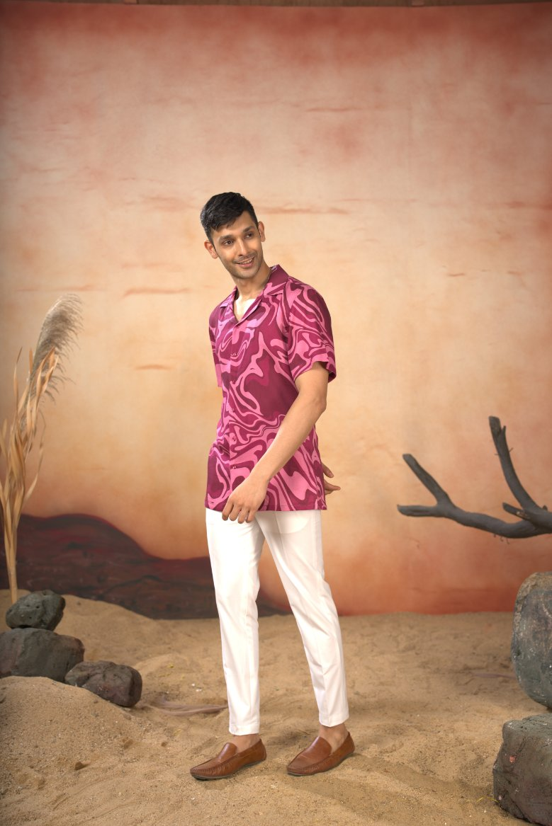 Abstract Marble Print Cotton Shirt by Hilo Design | Grocsy