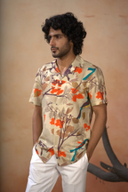 Serenity Bird Themed Print Cotton Shirt by Hilo Design | Grocsy