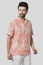 Xkind Orange Printed Slub Relaxed Fit Shirt | Grocsy