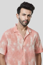 Xkind Orange Printed Slub Relaxed Fit Shirt | Grocsy
