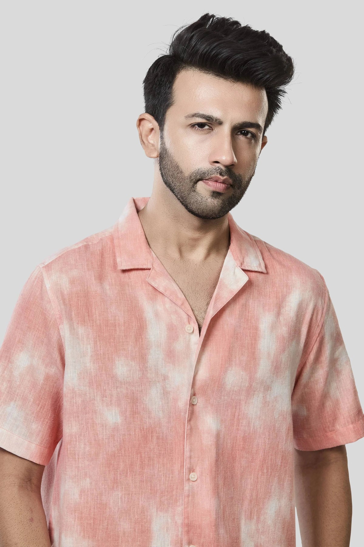Xkind Orange Printed Slub Relaxed Fit Shirt | Grocsy