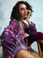 trueBrowns Wine Printed Velvet Lace Co-Ord Set | Grocsy