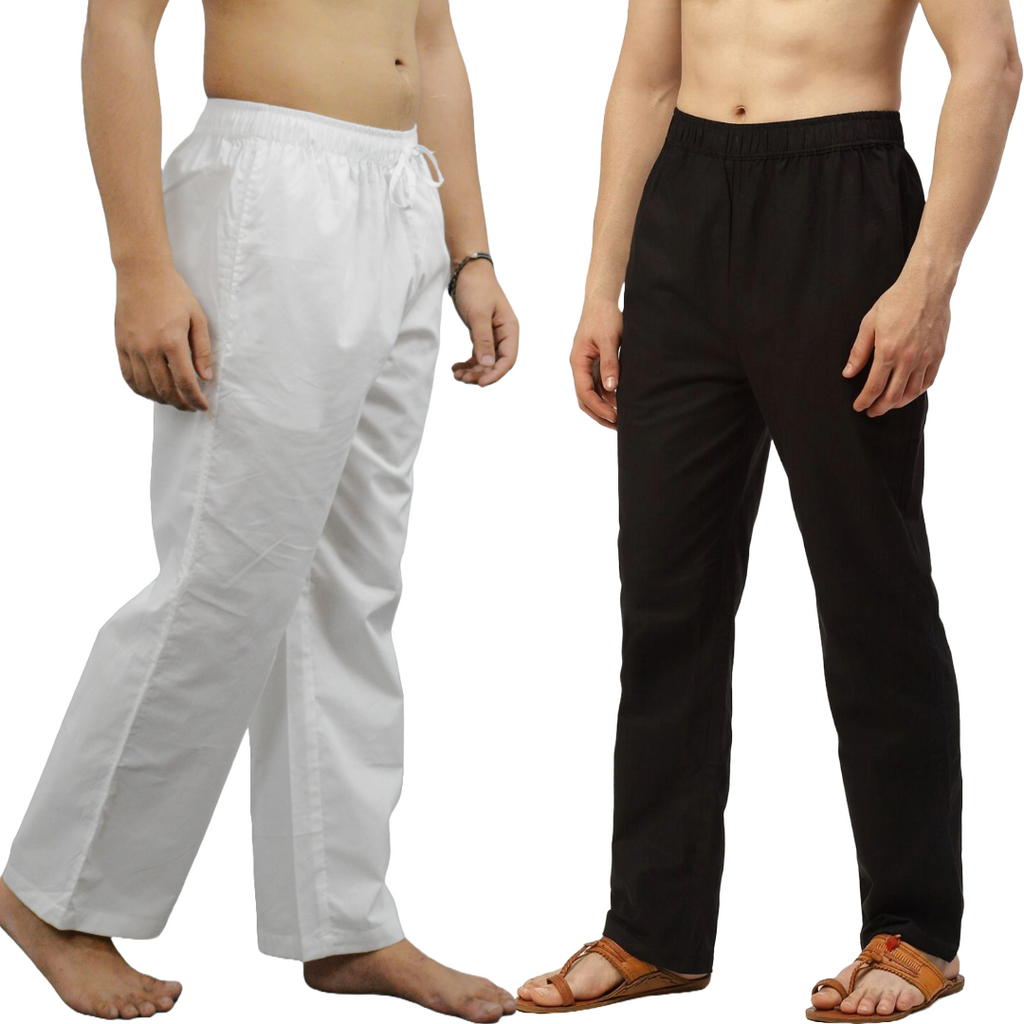 Fabmade White Black Combo Men Linen Pajama | Grocsy
