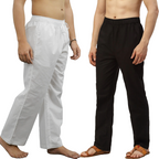 Fabmade White Black Combo Men Linen Pajama | Grocsy