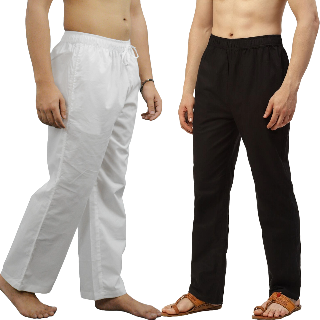 Fabmade White Black Combo Men Linen Pajama | Grocsy