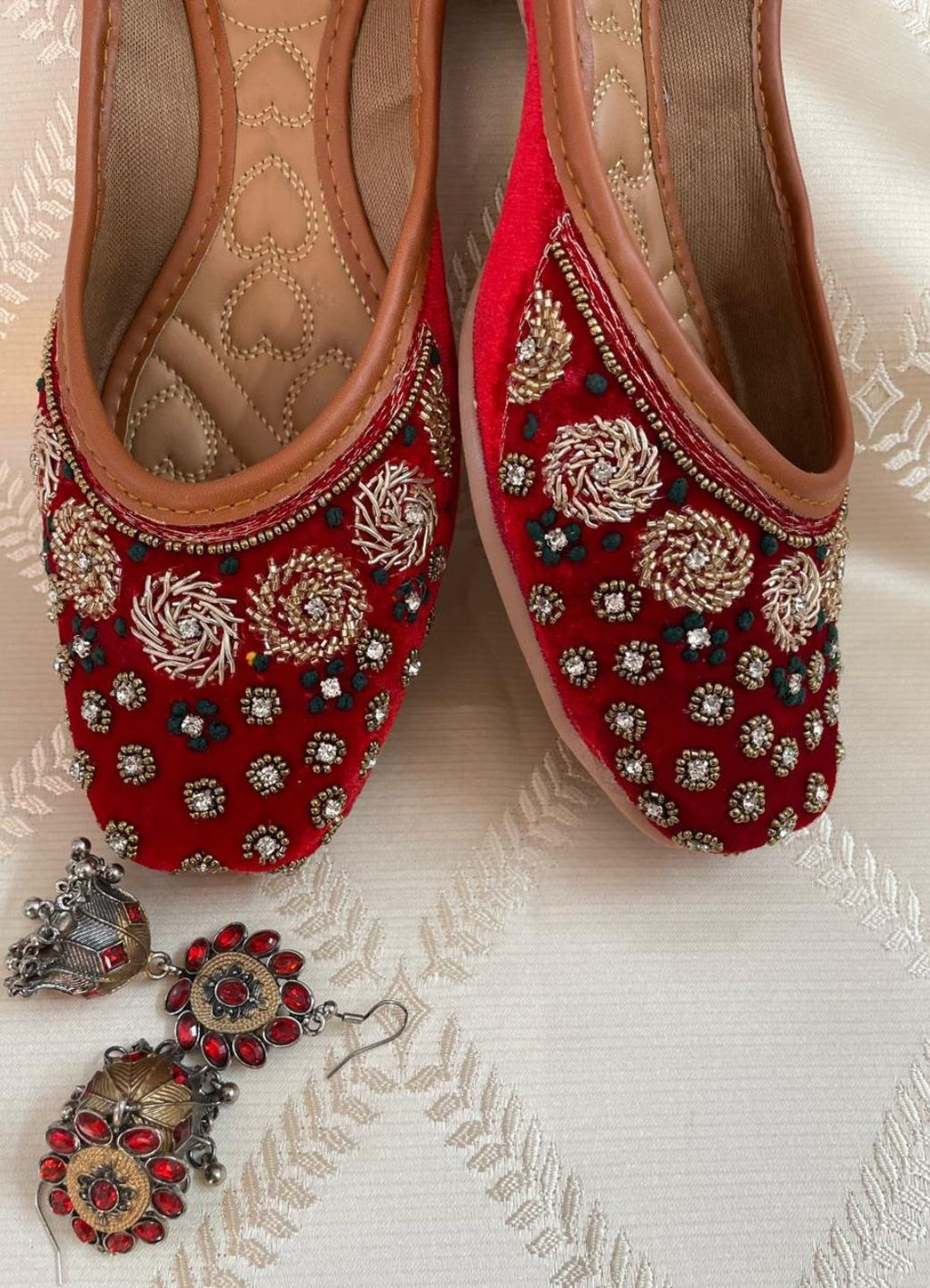 Desi Colour Women Indian Ethnic Footwear-Red Velvet Stone | Grocsy