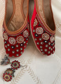 Desi Colour Women Indian Ethnic Footwear-Red Velvet Stone | Grocsy