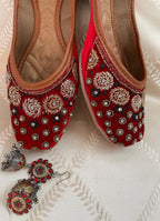 Desi Colour Women Indian Ethnic Footwear-Red Velvet Stone | Grocsy