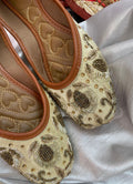 Desi Colour Women Indian Ethnic Footwear-Gold Dabka Emb | Grocsy