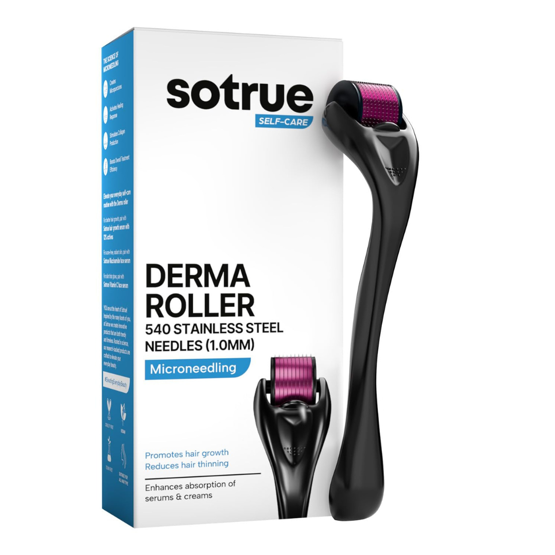 Sotrue Derma Roller For Hair Growth 1 mm with 540 Stainless Steel Needles - Activates Hair Follicles, For Hair Fall & Hair Thickening, Reduces Acne Scars | Grocsy