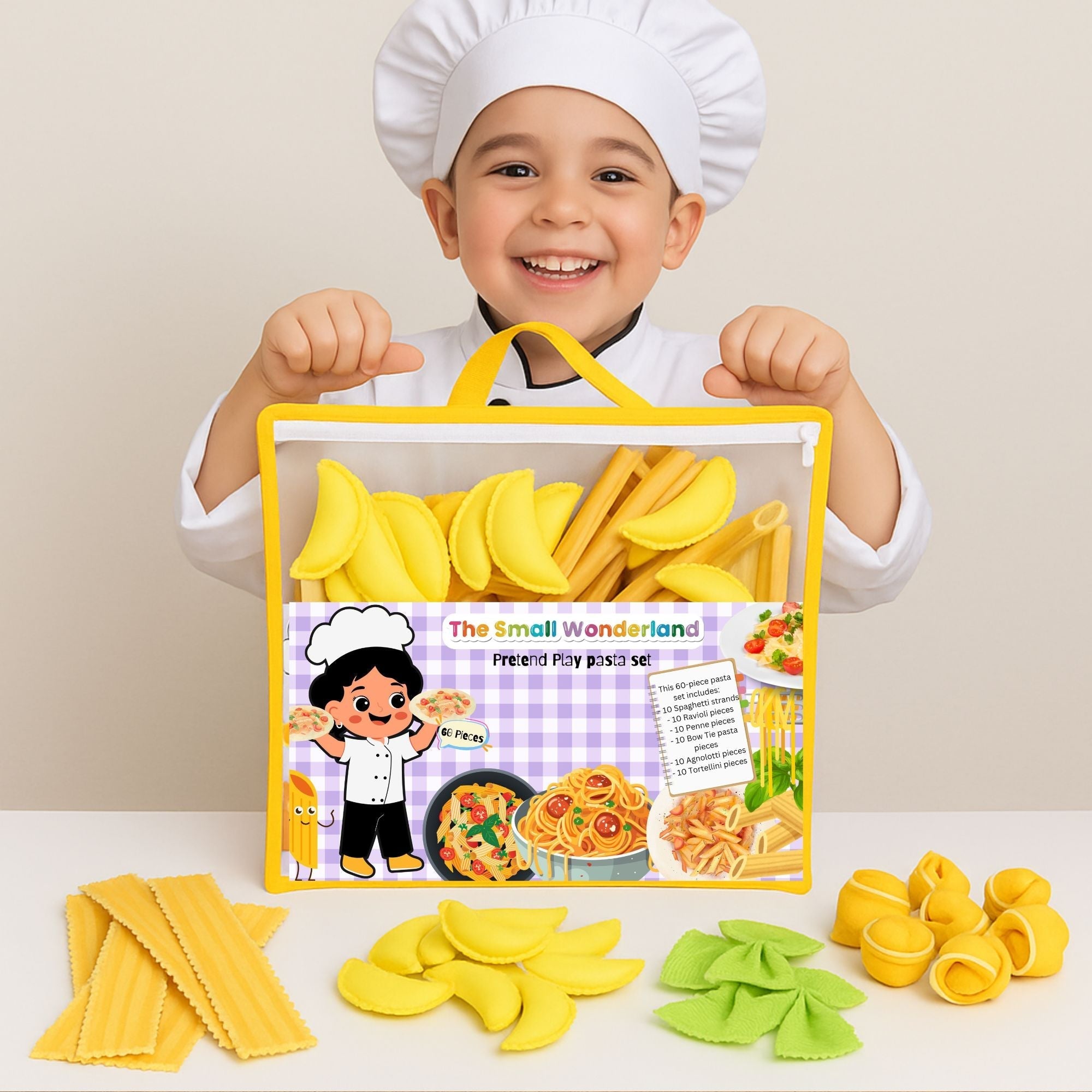 The Small Wonderland Pretend Play Fabric Pasta Set-60 Pieces-Realistic looking kids play food toys | Grocsy