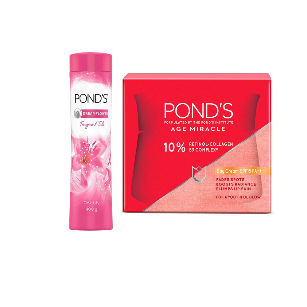 Ponds Dreamflower Fragrant Talcum Powder Pink Lily And Age Miracle Wrinkle Corrector SPF 18 PA++ Day Cream | Grocsy