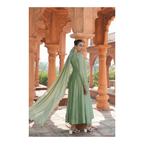 The52 Women's Beautiful Vichitra Silk Fabric Embroidery Work Flared Anarkali Pant and Dupatta Set | Grocsy