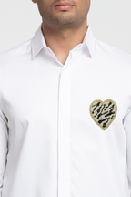 White And Black Heart Shaped Patch Shirt by Hilo Design | Grocsy