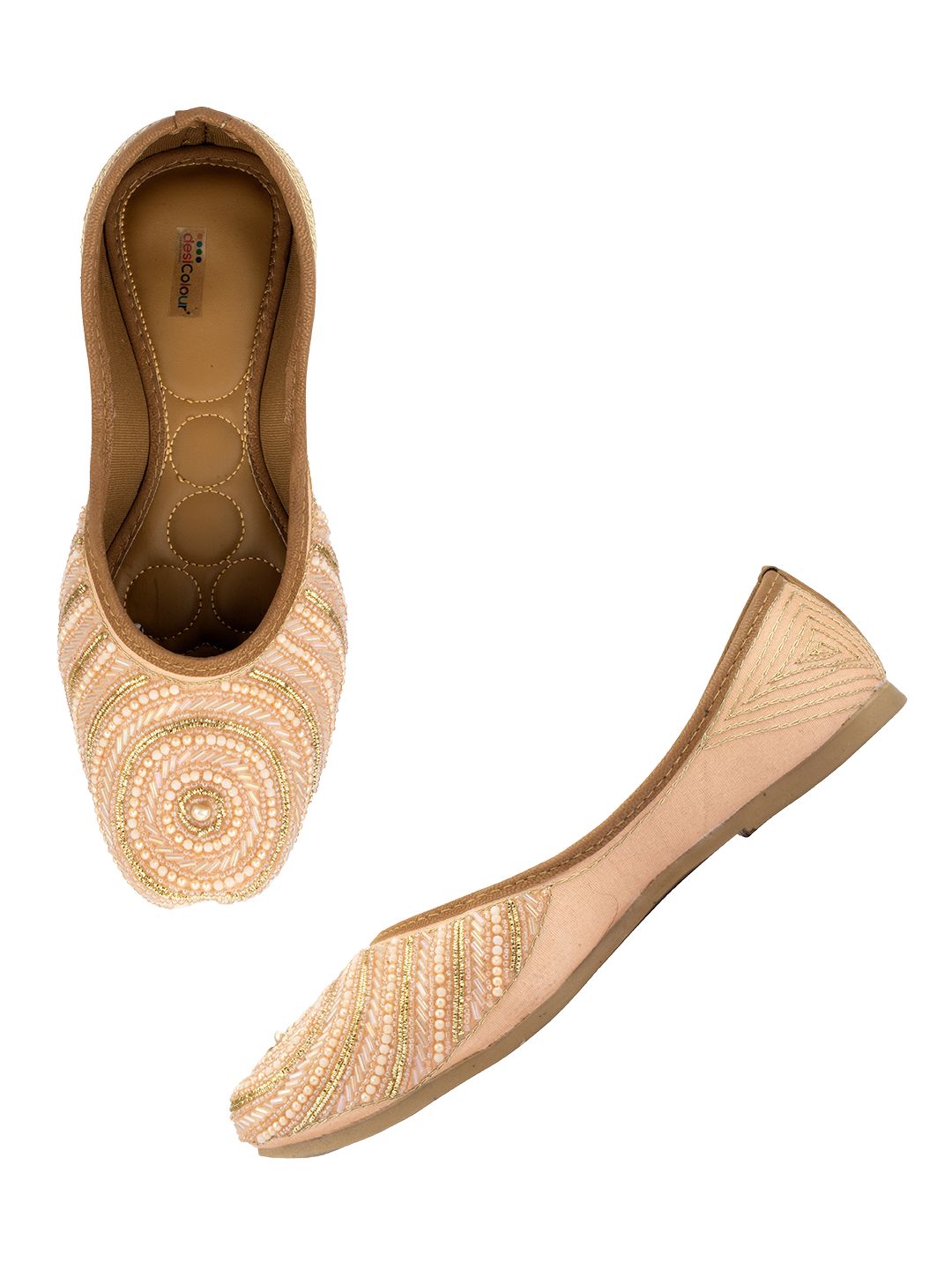 Desi Colour Women Indian Ethnic Footwear-Peach Circle Pearl | Grocsy