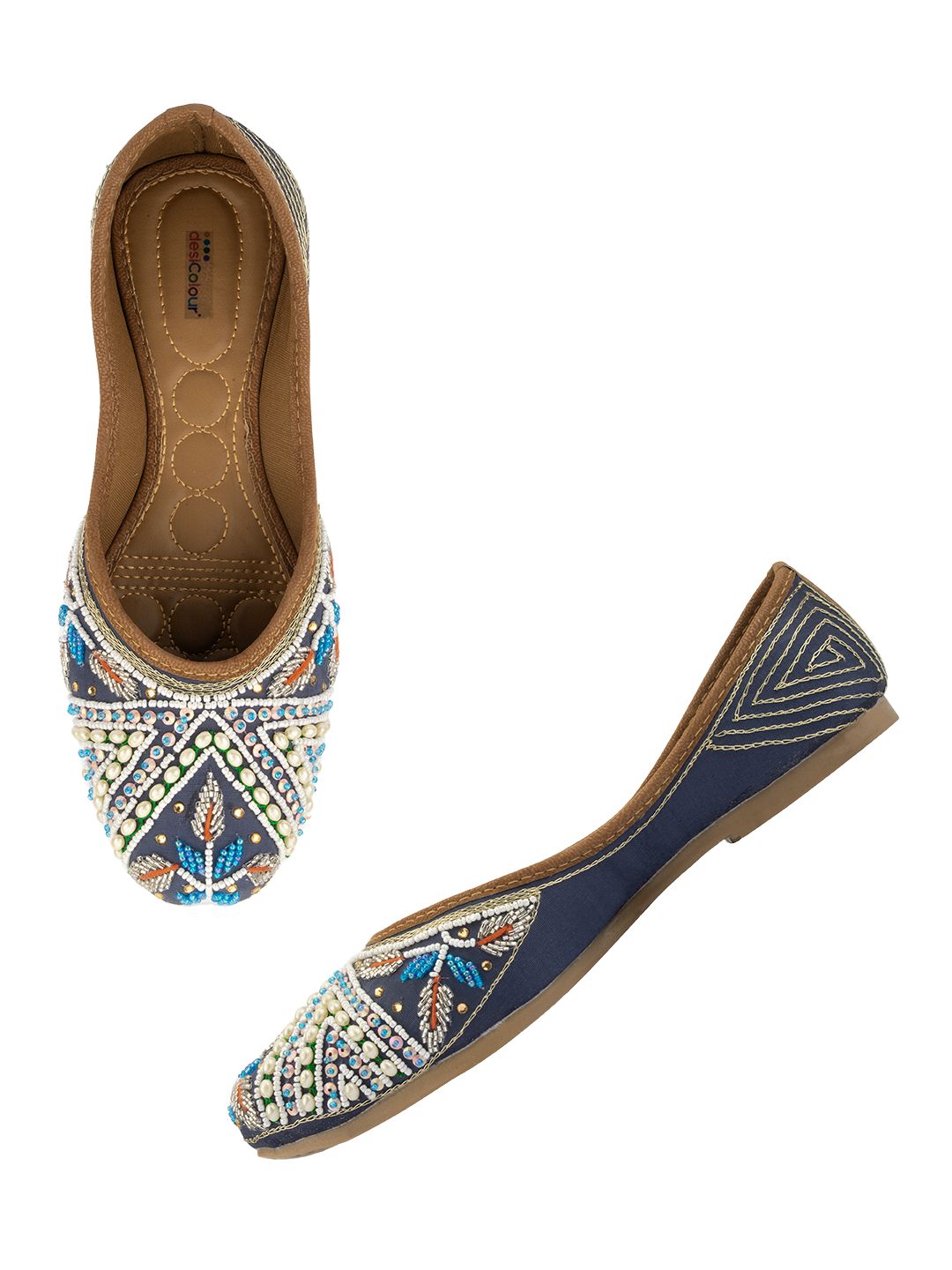 Desi Colour Women Indian Ethnic Footwear-Navy Blue Criss Cross | Grocsy