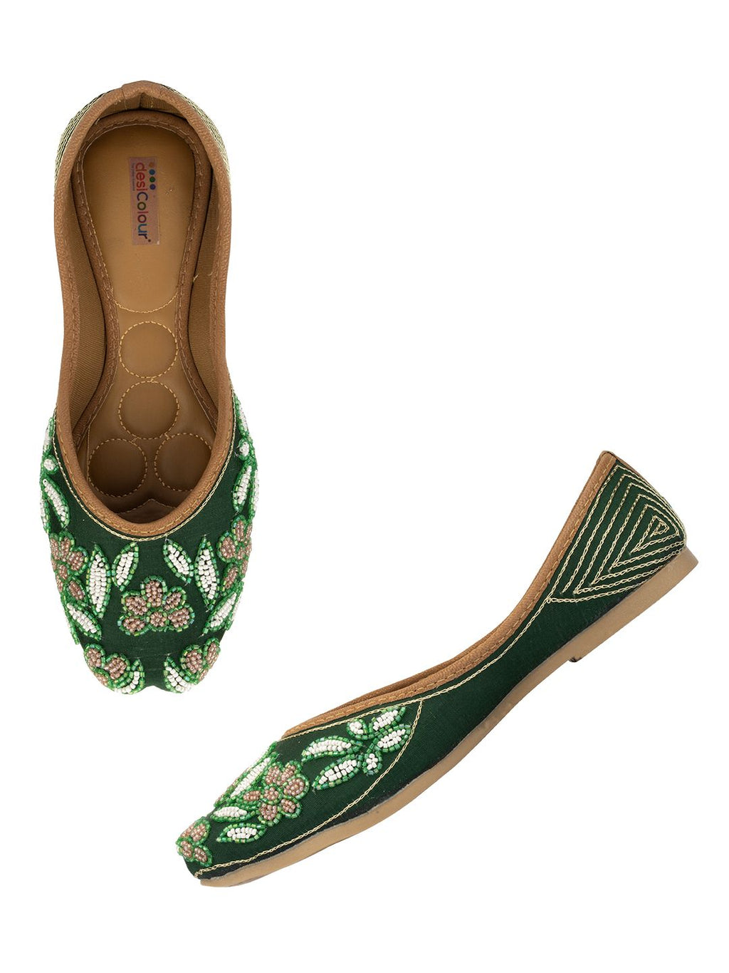 Desi Colour Women Indian Ethnic Footwear-Green Emb | Grocsy