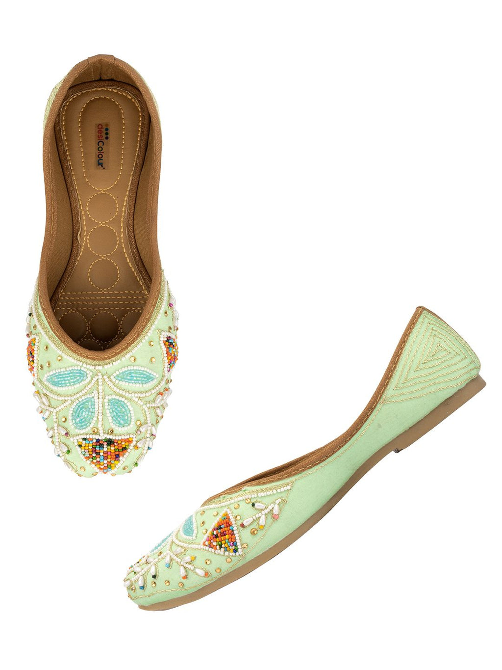 Desi Colour Women Indian Ethnic Footwear-Sea Green Vase | Grocsy